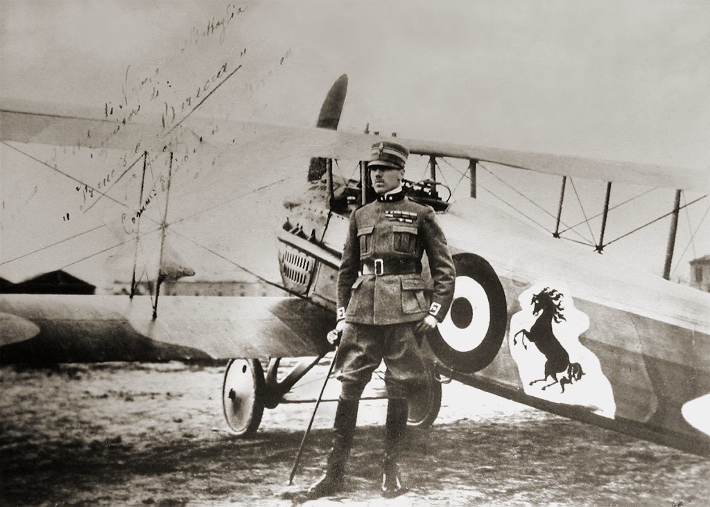 Francesco Baracca posing by his SPAD S.XIII.